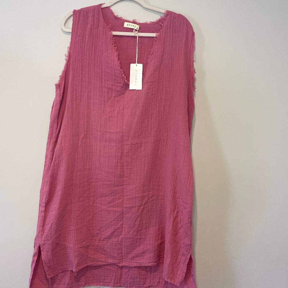 Stark x Pink Gauze Raw Hem Cotton Dress Size M, high low, beach, vacation, New
